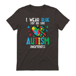 Autism Awareness Wear Blue for My Son ASD Mom Dad Men Women in Dark Chocolate - back view