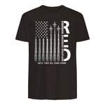 Remember Everyone Deployed RED Friday Military American Flag T-Shirt in Dark Chocolate - back view