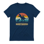 Daddy Dinosaur Daddysaurus Two Kids Funny Father's Day T-Shirt in Navy - back view