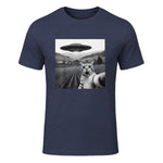 Cat Selfie With Alien UFO Funny Cat Gifts For Men Women Kid T-Shirt in Heather Navy - front view