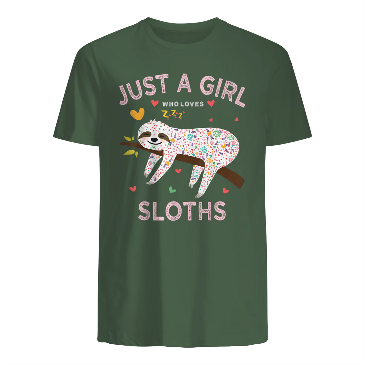 Funny Just a Girl Who Loves Sloths T-Shirt Sloths Lover Gift in Military Green - back view