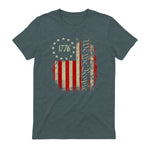 USA Patriotic Fourth of July America T-Shirt in Dark Heather - back view