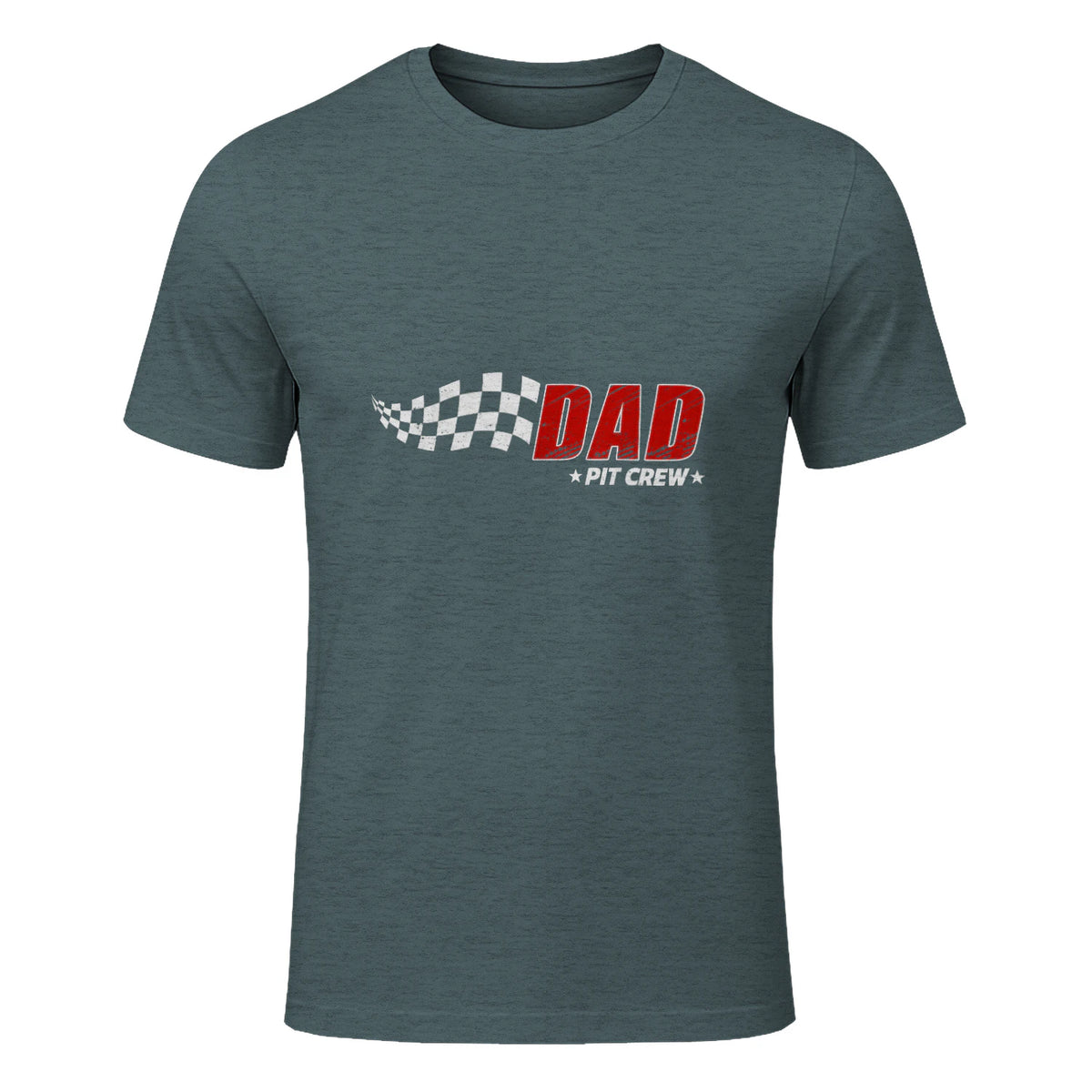 Dad Pit Crew Race Car T-Shirt in Dark Heather - front view