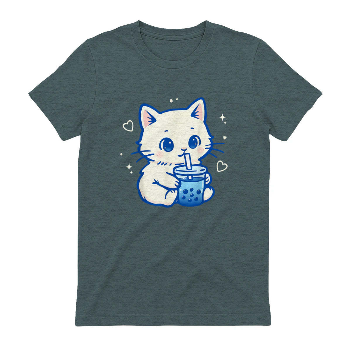 Kawaii Cat Boba Japanese Cute Aesthetic Anime Girls Teens T-Shirt in Dark Heather - back view
