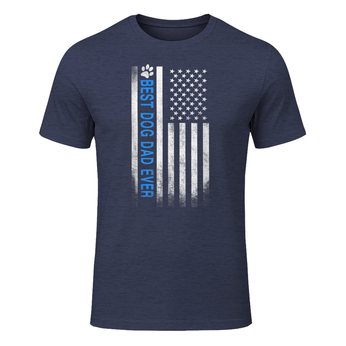 Best Dog Dad Ever American Flag T-Shirt Gift for Best Father in Heather Navy - front view