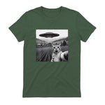 Cat Selfie With Alien UFO Funny Cat Gifts For Men Women Kid T-Shirt in Military Green - back view