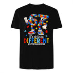Autism Awareness Six Seven It's OK to Be Different T-Shirt in Black - back view