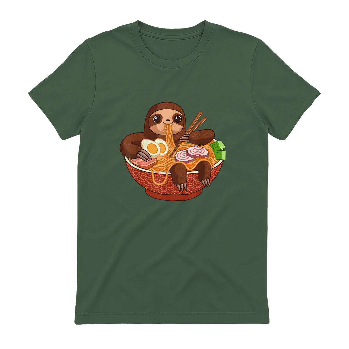 Kawaii Cute Anime Sloth Otaku Japanese Ramen Noodles in Military Green - back view