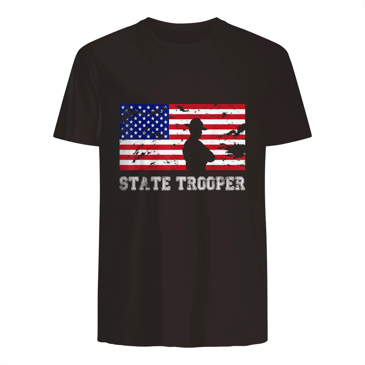 State Trooper USA Flag T-Shirt Gift T-Shirt in Dark Chocolate - back view