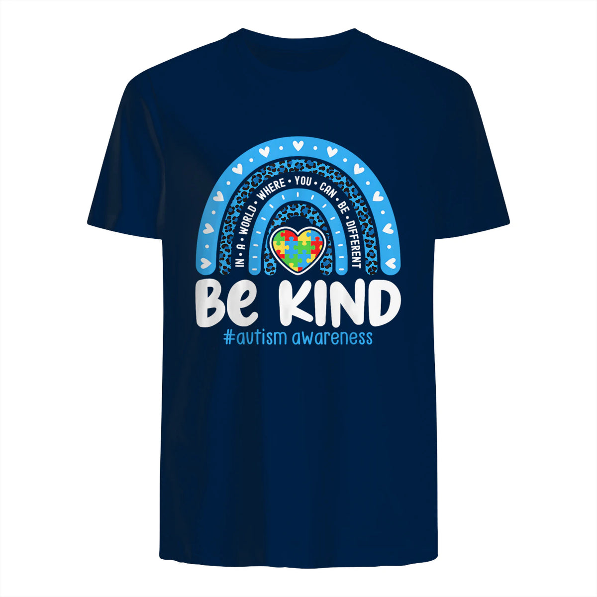 In April We Wear Blue Autism Ribbon T-Shirt in Navy - back view