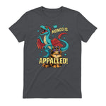 Retro Mongo is Appalled Princess Cat Riding Dinosaur Womens T-Shirt in Charcoal - back view