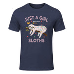 Funny Just a Girl Who Loves Sloths T-Shirt Sloths Lover Gift in Heather Navy - front view