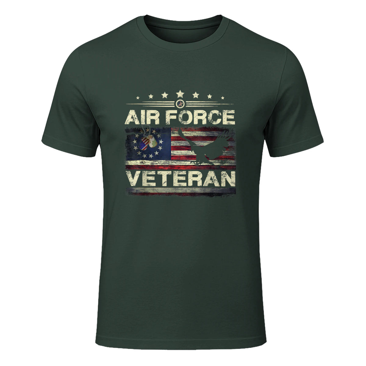 Veteran US Air Force TShirt - American Betsy Ross Flag T-Shirt in Forest Green - front view