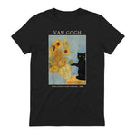 Funny Cat & Sunflowers Van Gogh Art Parody Vintage T-Shirt in Black - back view