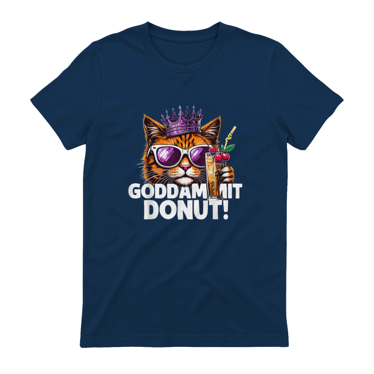 Donut Princess Cat Meme Tee – Kawaii Funny Cartoon Style T-Shirt in Navy - back view