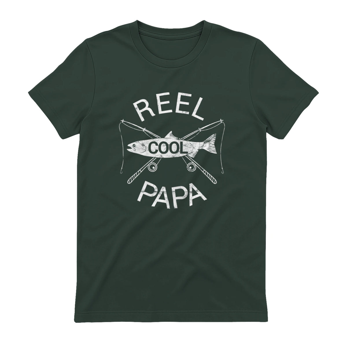 Funny Fishing Reel Cool Papa Dad Joke T-Shirt in Forest Green - back view