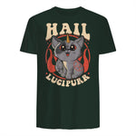 Cute & Funny Satanic Hail Lucipurr Rainbow Kitty Goth in Forest Green - back view