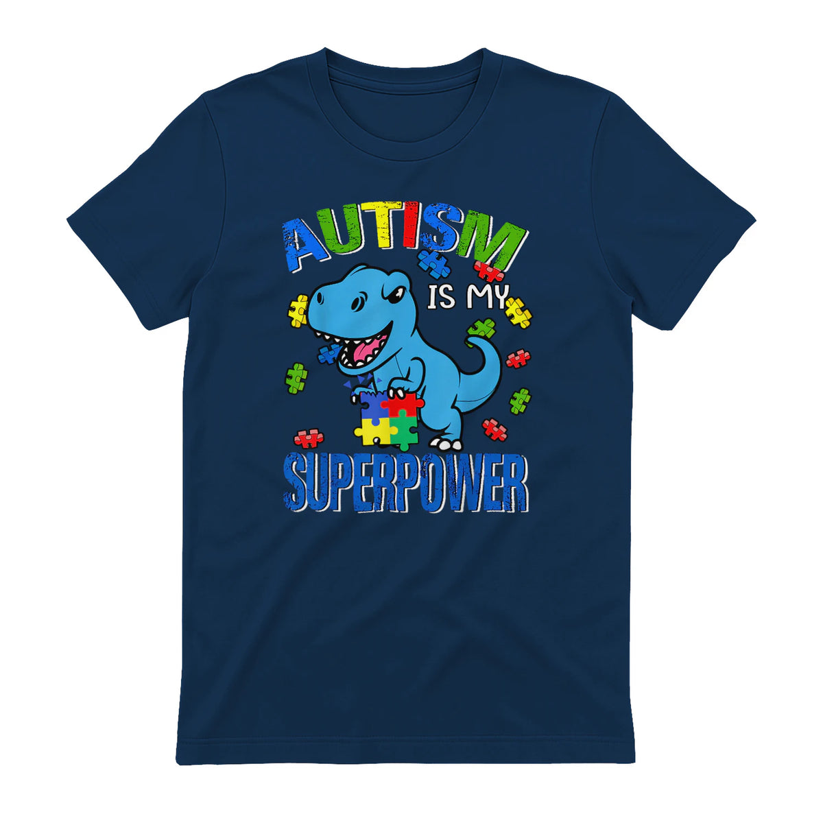 Kids Autism Awareness is My Superpower Boys in Navy - back view