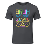 Bruh We are Glowing in My Glowing Era Hello Summer Vacation T-Shirt in Charcoal - front view