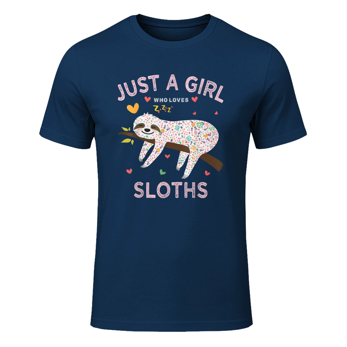 Funny Just a Girl Who Loves Sloths T-Shirt Sloths Lover Gift in Navy - front view