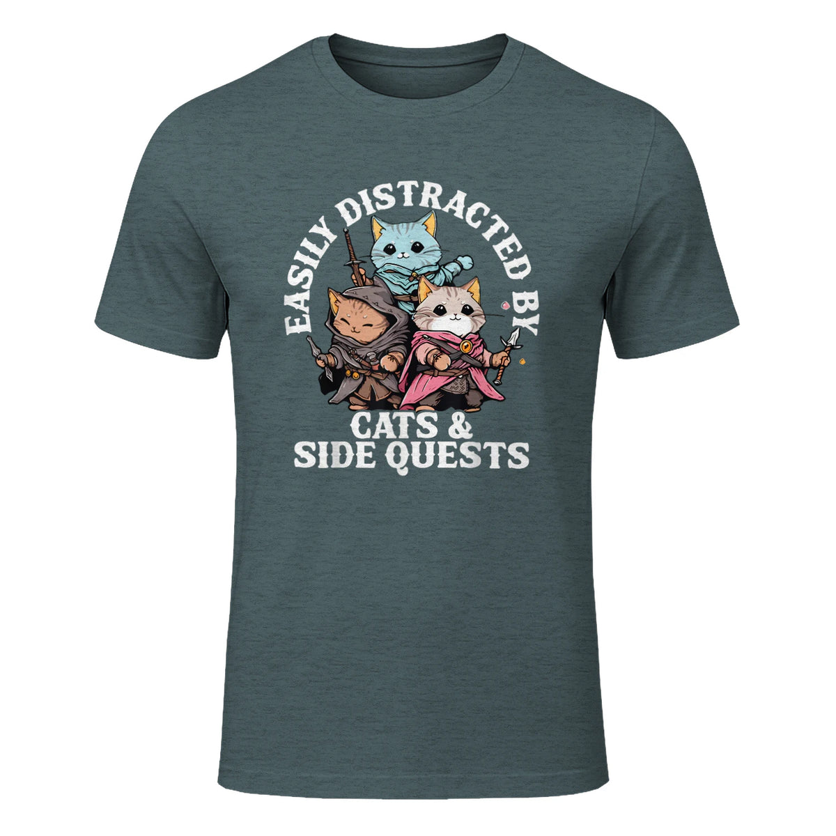 Cats Side Quest Funny Tabletop T-Shirt in Dark Heather - front view