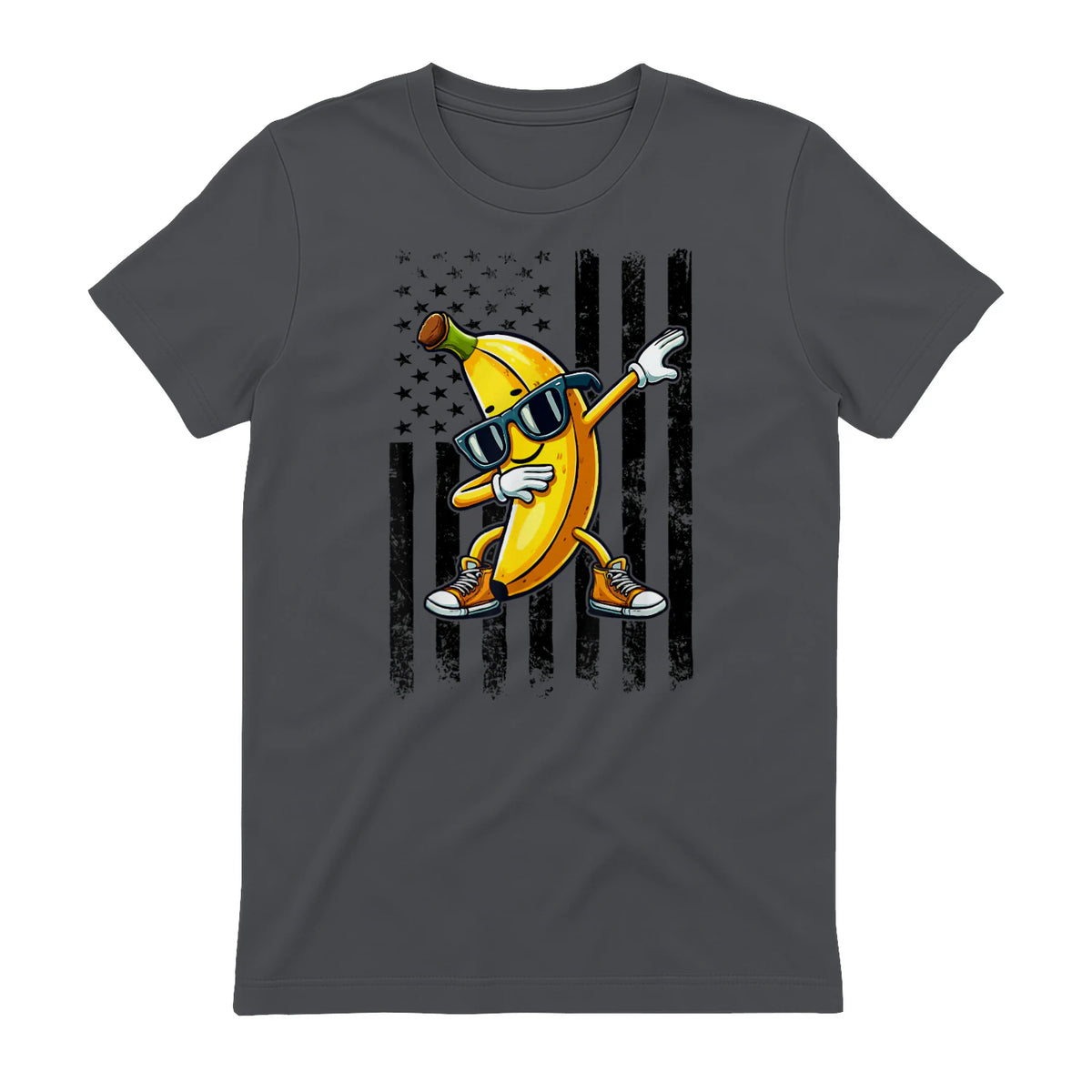 Dabbing Banana Retro American Flag Banana Lover Boys Kids T-Shirt in Charcoal - back view