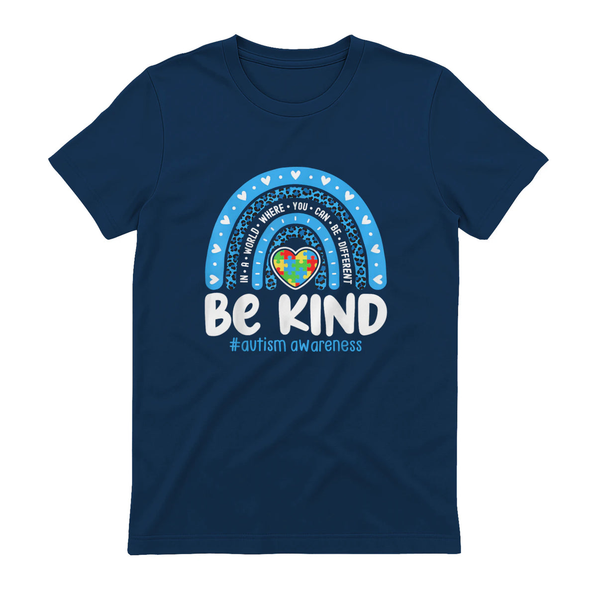 In April We Wear Blue Autism Ribbon T-Shirt in Navy - back view