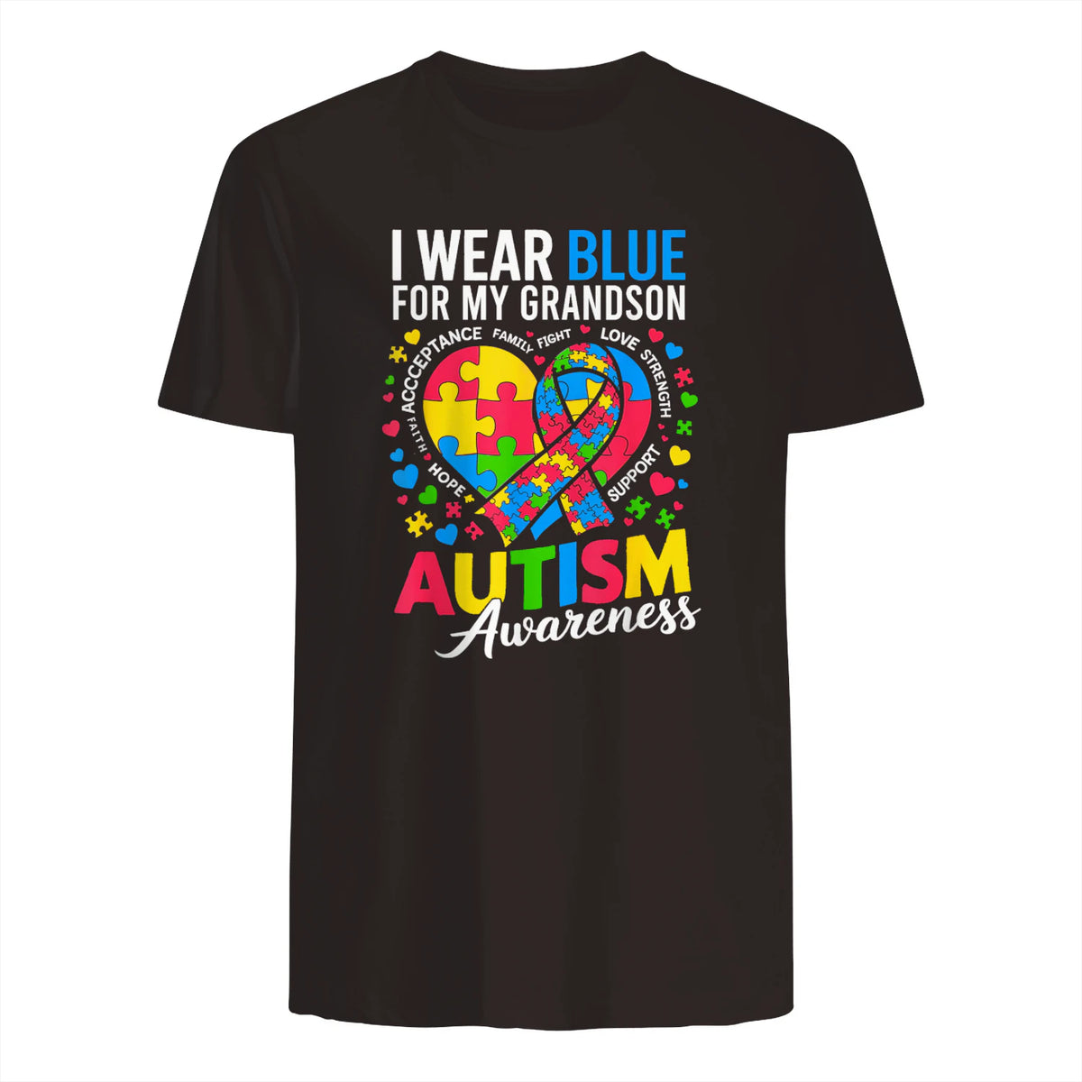 I Wear Blue for My Grandson Autism Awareness Grandma Nana in Dark Chocolate - back view