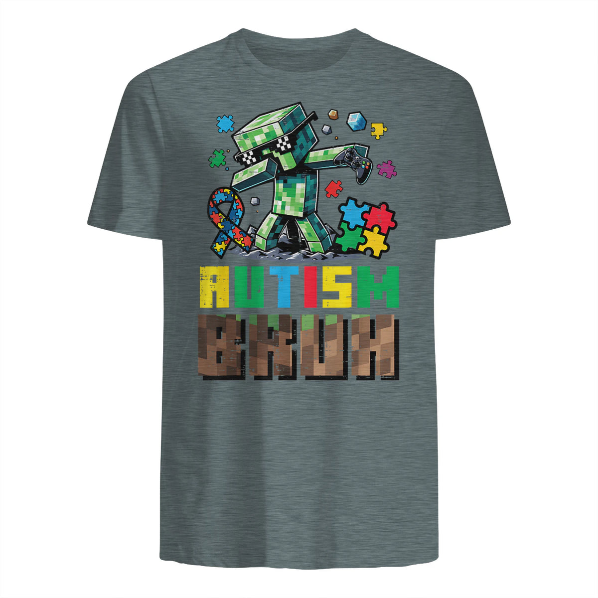 Autism Bruh Dab ASD Awareness Gamer Boys Kids Youth in Dark Heather - back view
