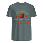 I Love Gardening From My Head Tomatoes Funny T-Shirt in Dark Heather - back view