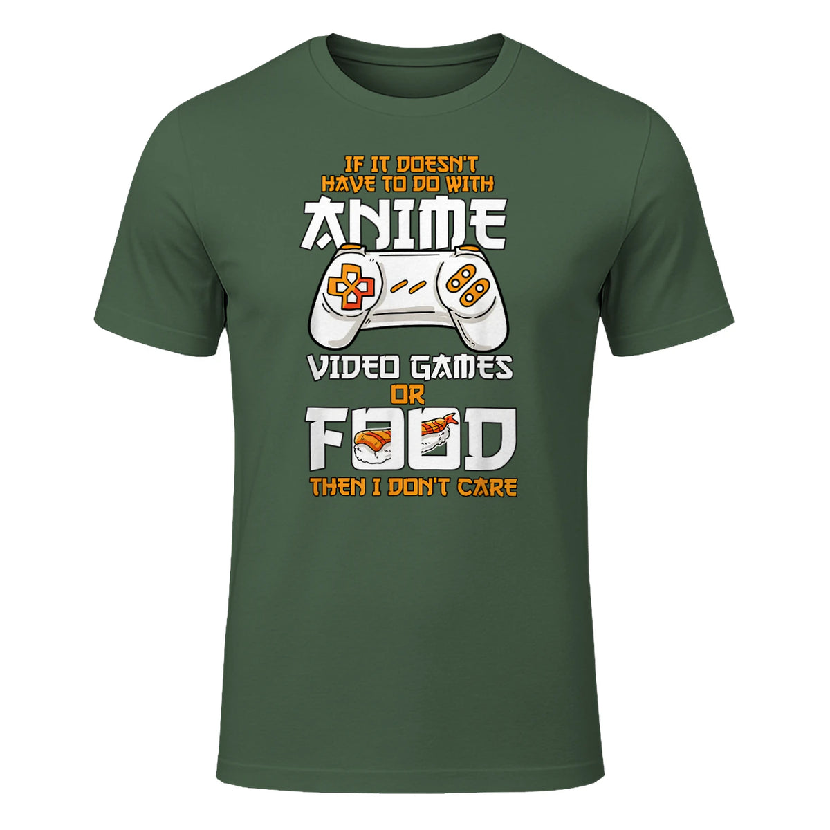 Cute Manga & Anime Merch for Anime Girls & Boys Unisex Anime Video Games Food Sushi Gaming Merch Otaku Gift Anime in Military Green - front view
