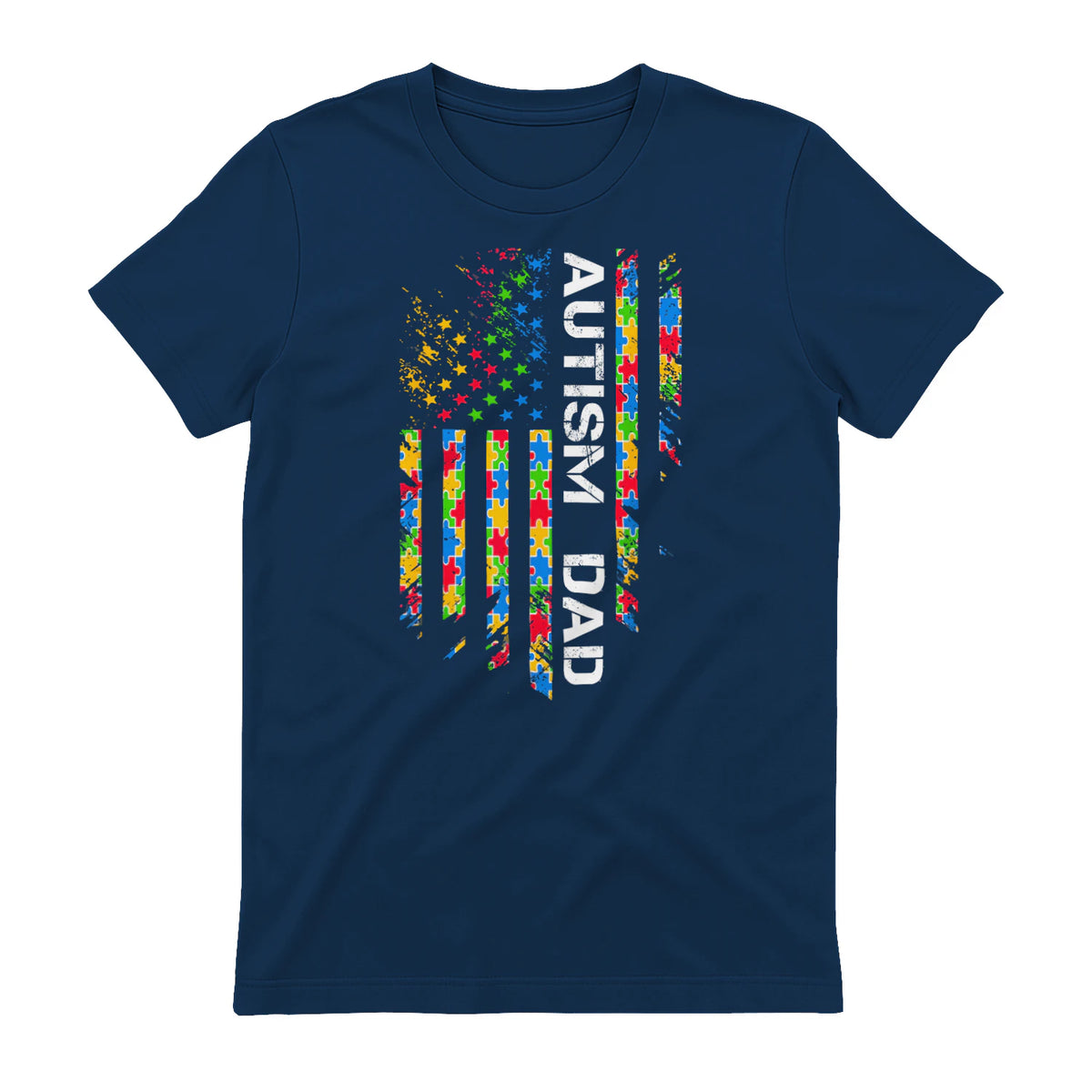 Autism Dad Awareness American Flag USA in Navy - back view