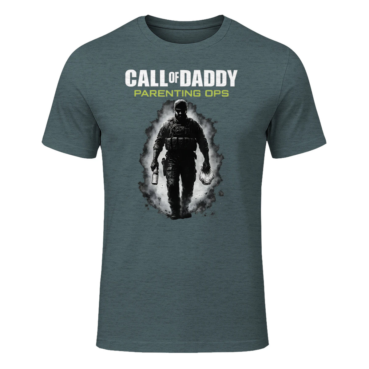 Call of Daddy Parenting Ops – Vatertag Great Dad Joke T-Shirt in Dark Heather - front view