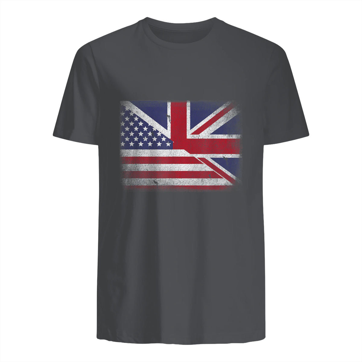 Vintage Half American Half British Flag Great Britain USA T-Shirt in Charcoal - back view
