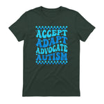Accept Adapt Advocate Autism Awareness T-Shirt in Forest Green - back view