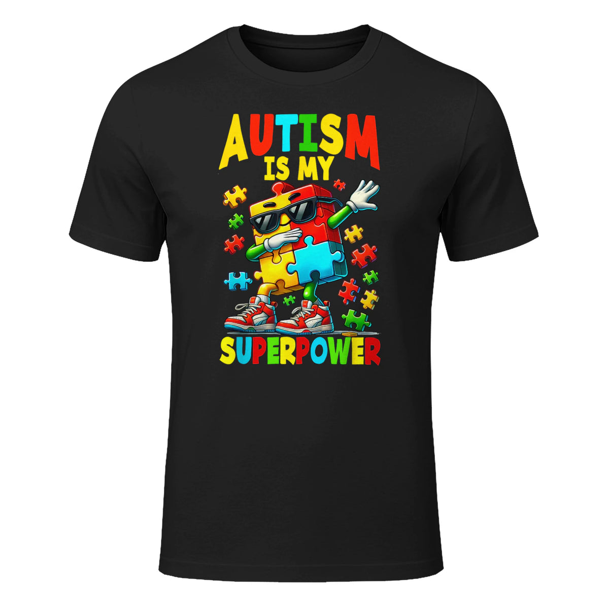 Puzzle Autism Awareness Autistic Support in Black - front view