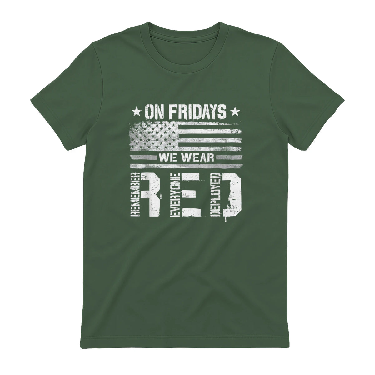 On Friday We Wear Red American Flag Military Supportive T-Shirt in Military Green - back view