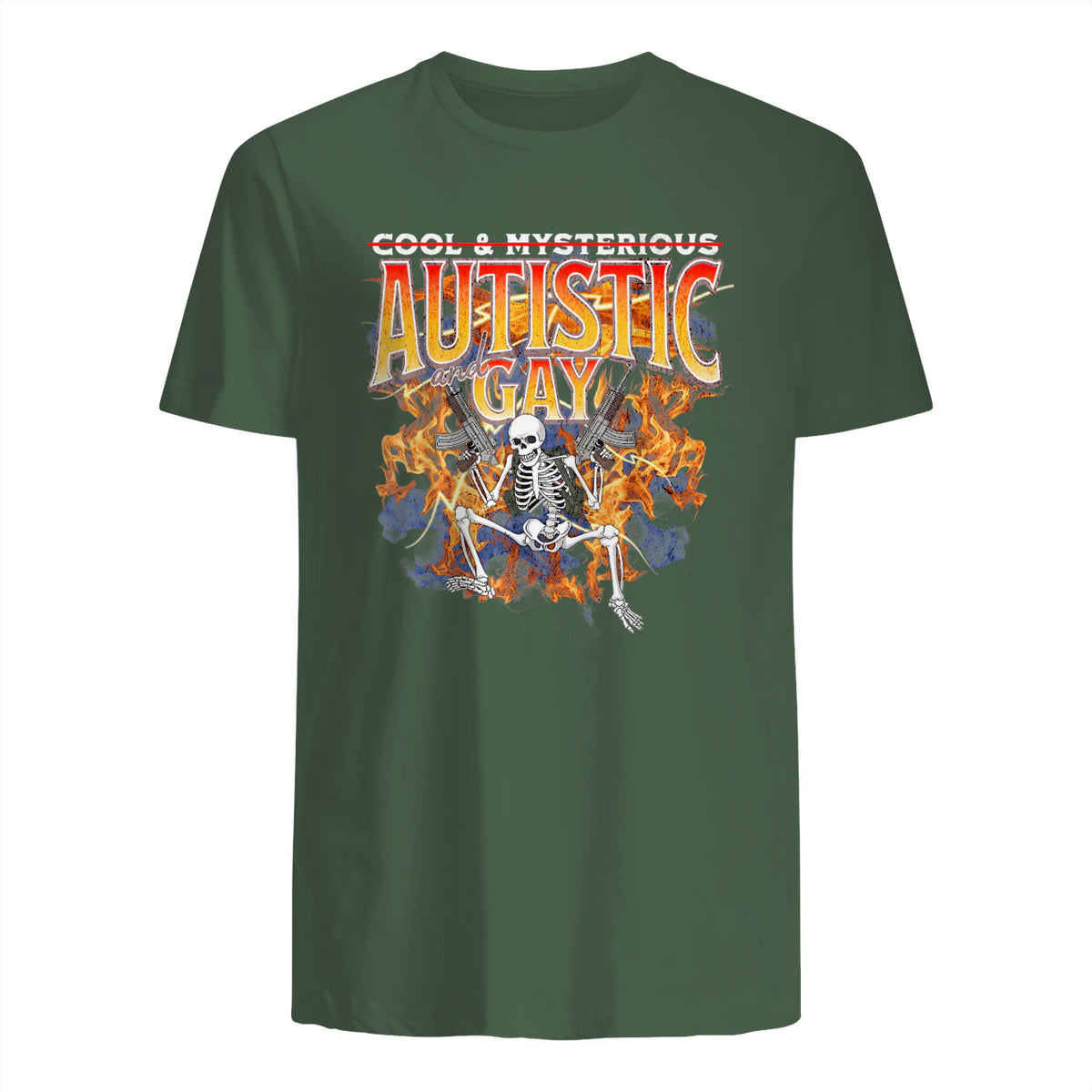 Autism Meme Funny Tism Squelette Autistique et Gay Humour in Military Green - back view