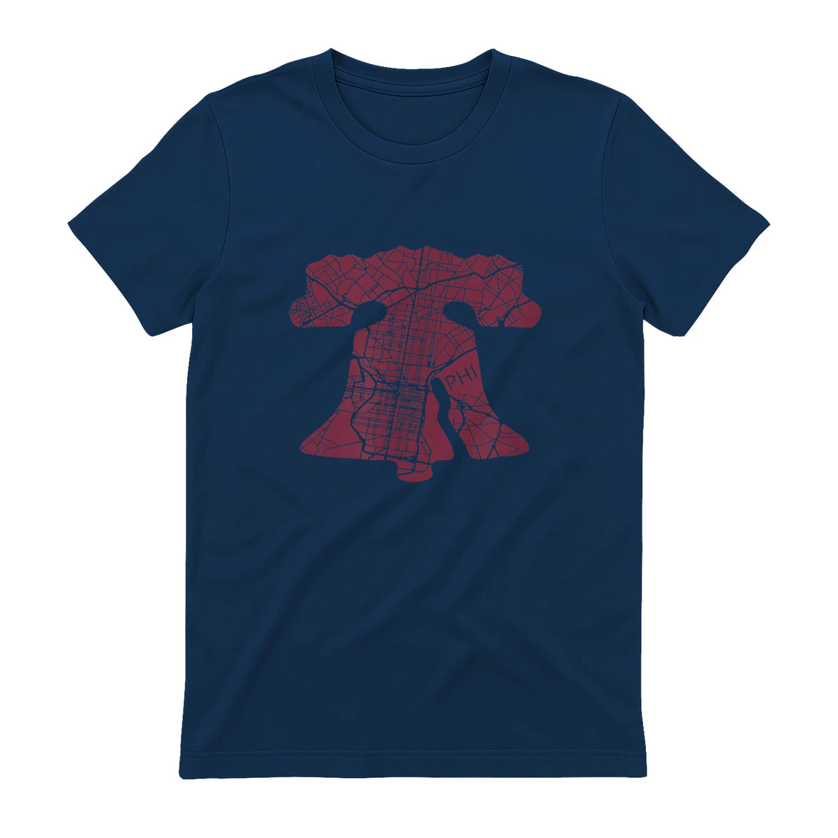 Philadelphia Street Map Liberty Bell Vintage Maroon Philly T-Shirt in Navy - back view