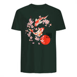 Cherry Blossom Koi Carpe Fish Japanese Sakura Art Graphique in Forest Green - back view