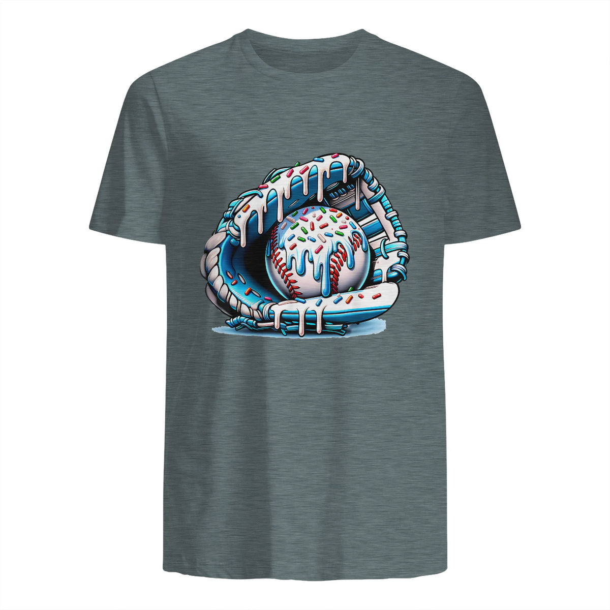 Baseball Drip Ice Cream Sprinkles Baseball Glove T-Shirt in Dark Heather - back view