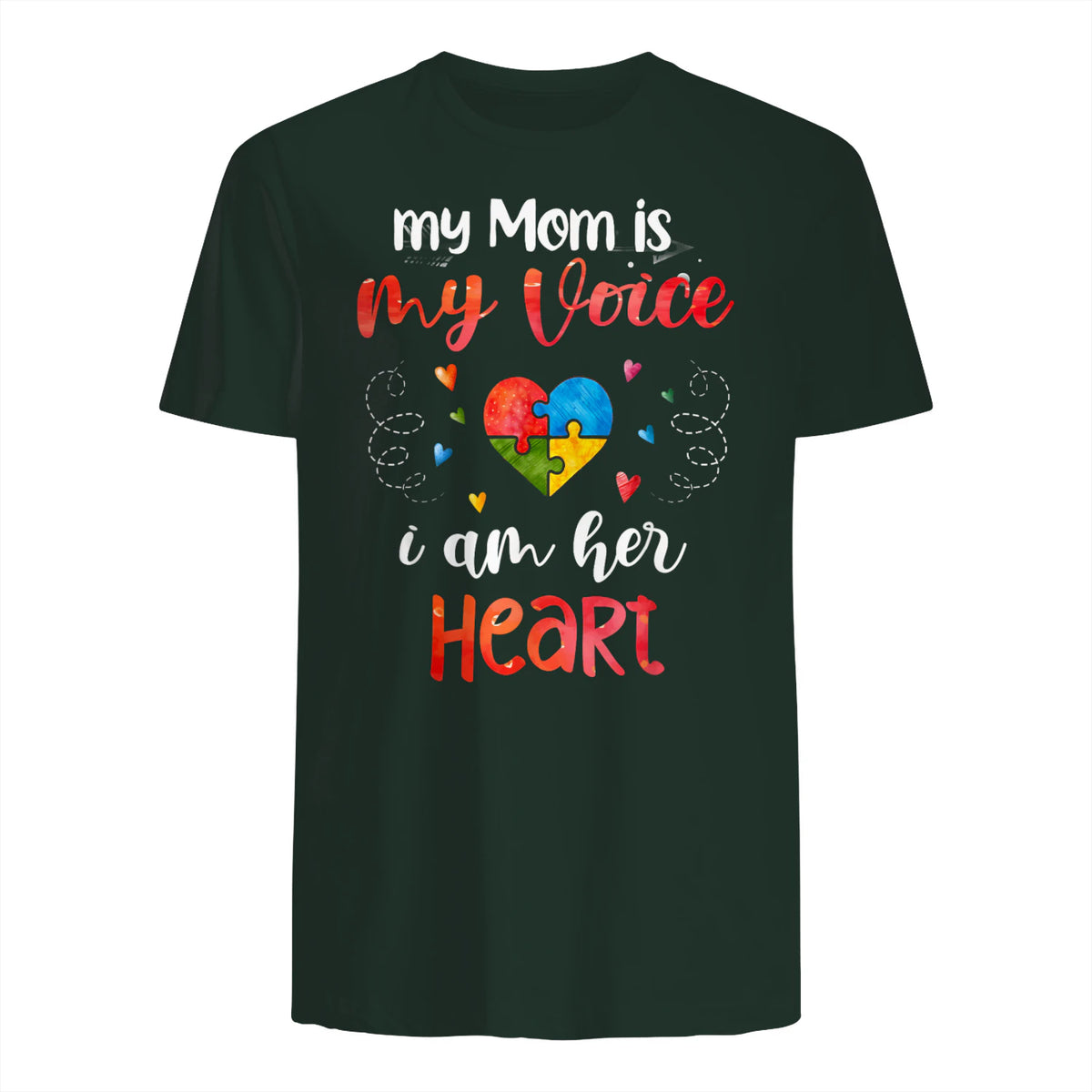 Autism Mom Support ASD T-Shirt in Forest Green - back view
