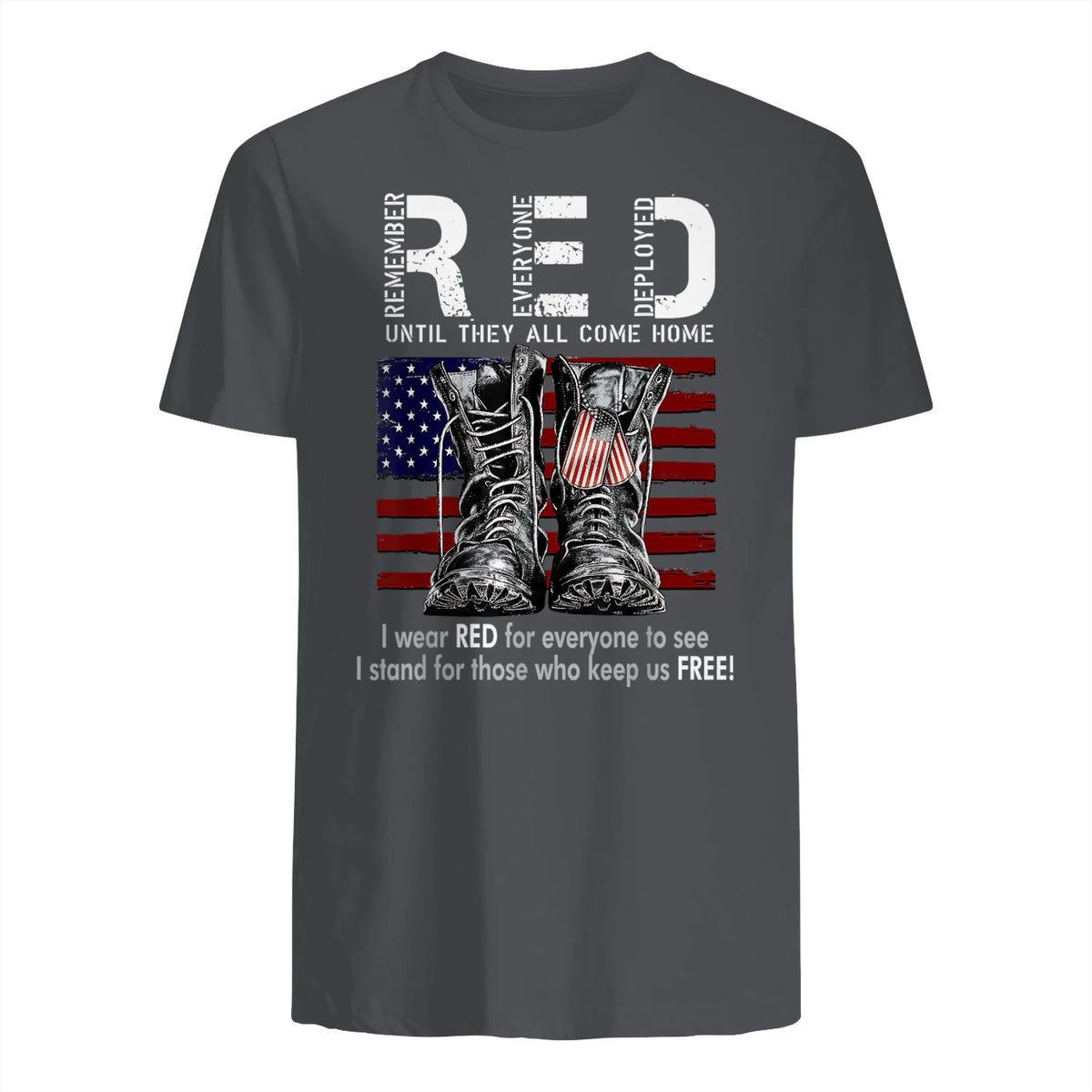 On Friday We Wear Red Military R.E.D Friday Military Remember Everyone Deployed Unisex-Adults US Flag T-Shirt Black Smal in Charcoal - back view
