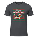 Basset Hound Chemise de Noël Merry Woofmas Père Noël Chien in Charcoal - front view