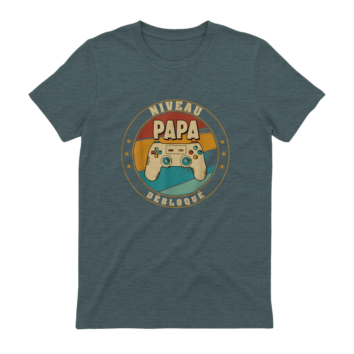 Nouveau Papa Parents Humour Gamer Nouvelle Naissance Annonce T-Shirt in Dark Heather - back view