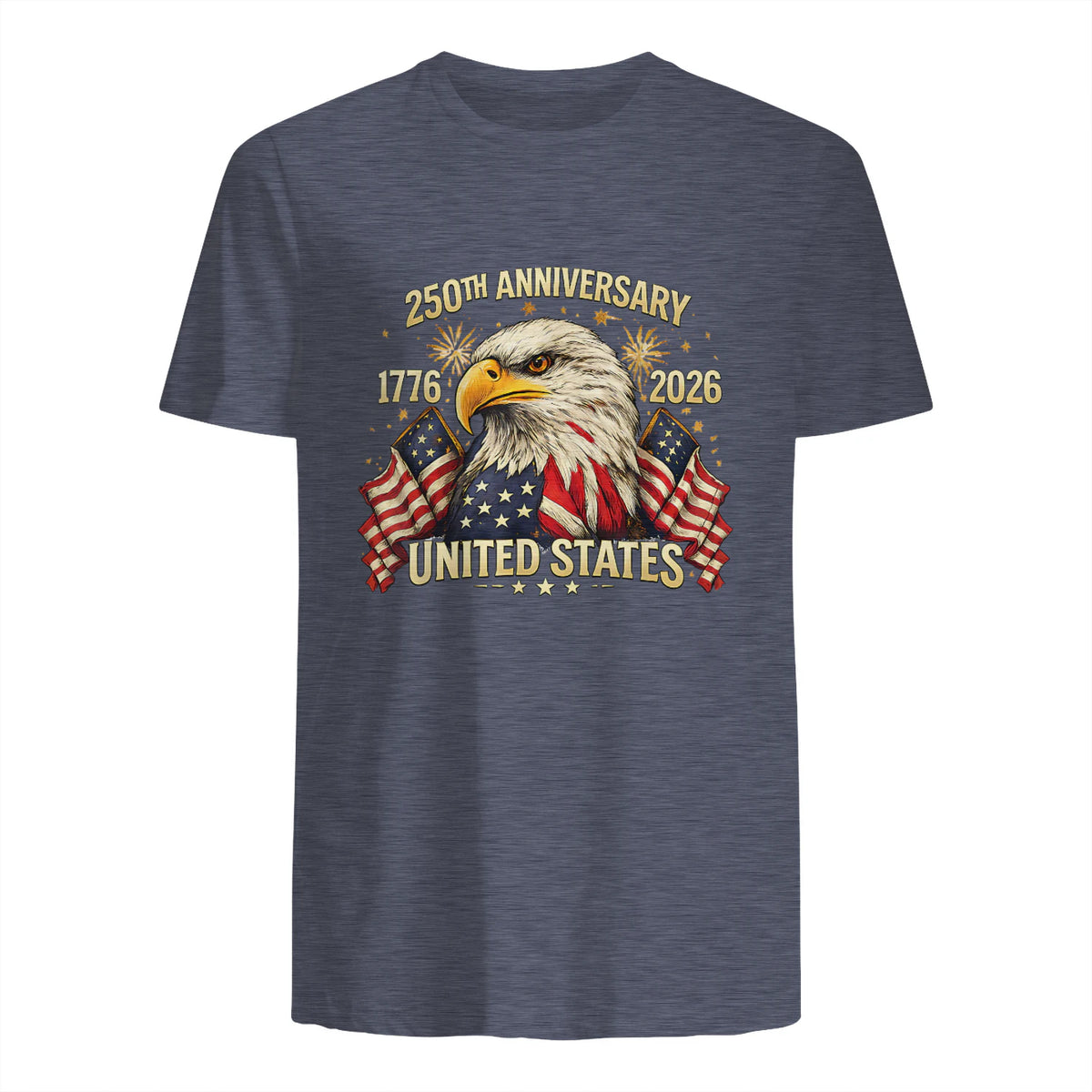 American Flag Anniversary T-Shirt in Heather Navy - back view
