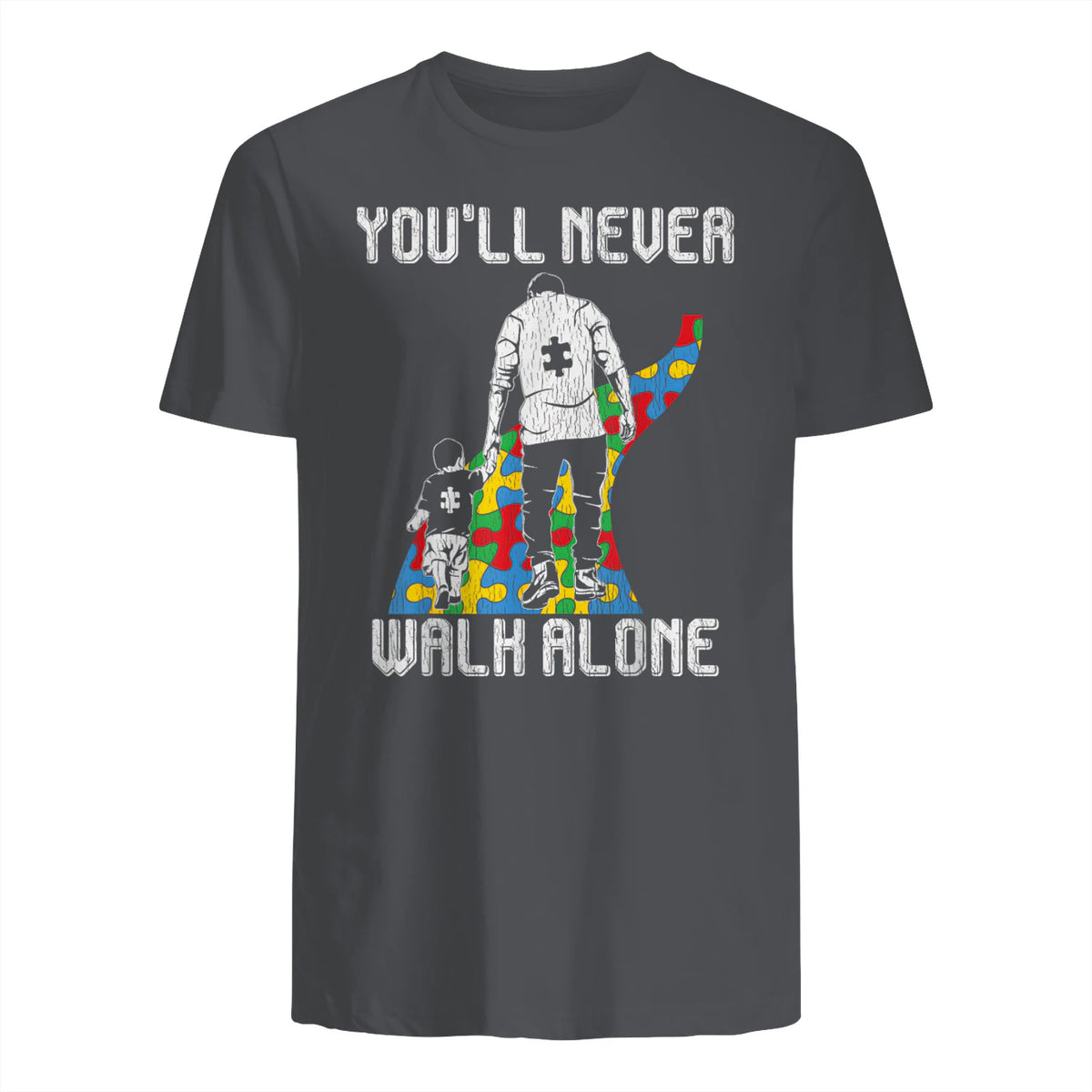 Vintage Father Son Family Autistic Kids Autism Awareness Dad in Charcoal - back view