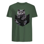 Cat Lovers British Shorthair In Pocket Fun Kitten in Military Green - back view
