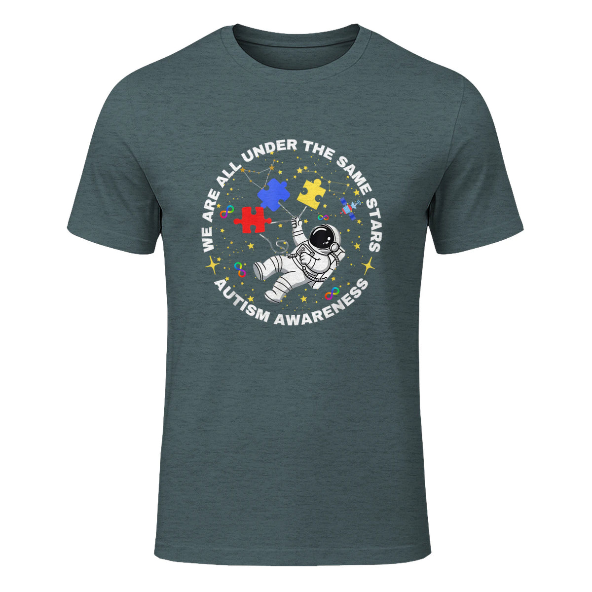 Autism We are All Under The Same Stars Space Astronaut in Dark Heather - front view