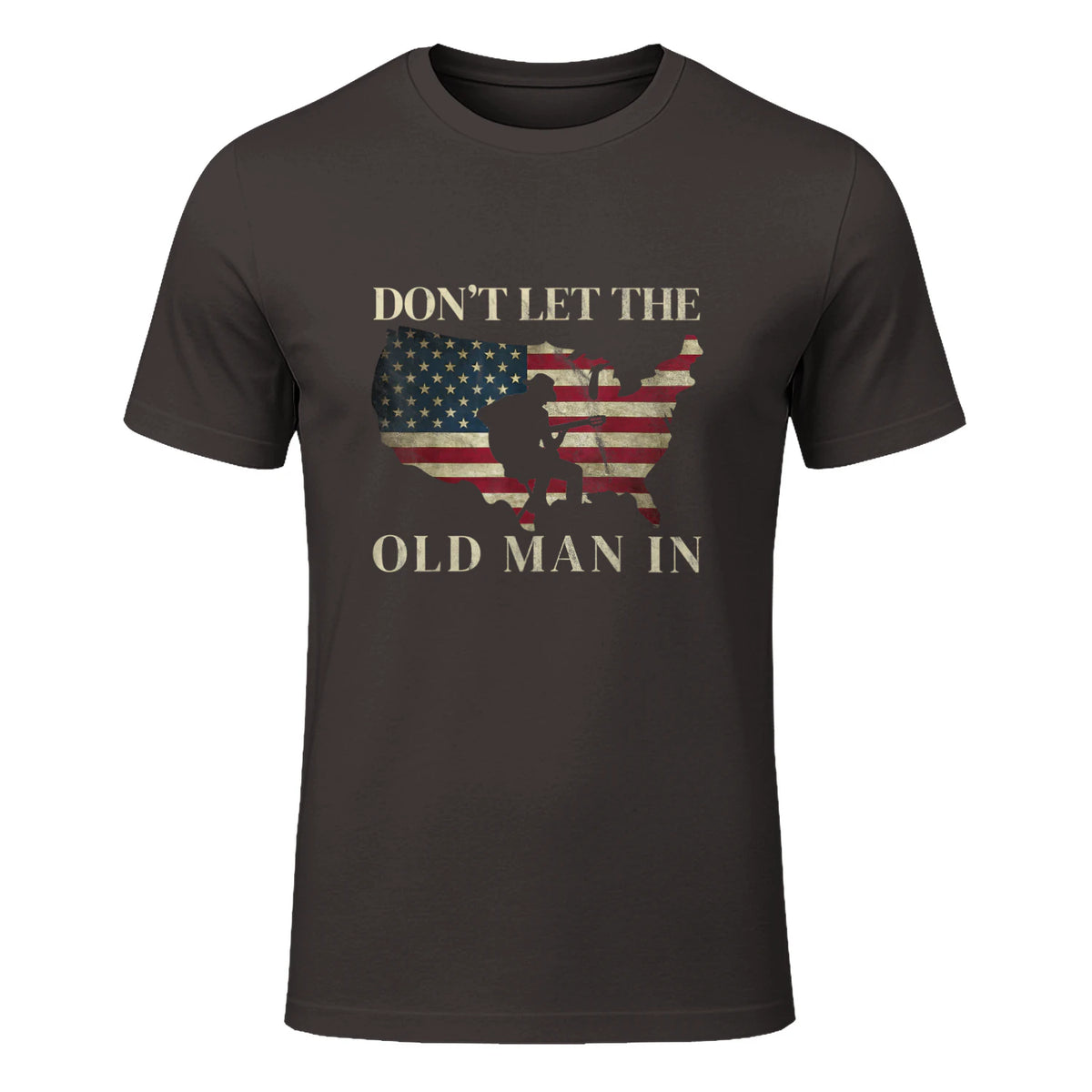 Don't Let The Old Man in Vintage American Flag T-Shirt in Dark Chocolate - front view